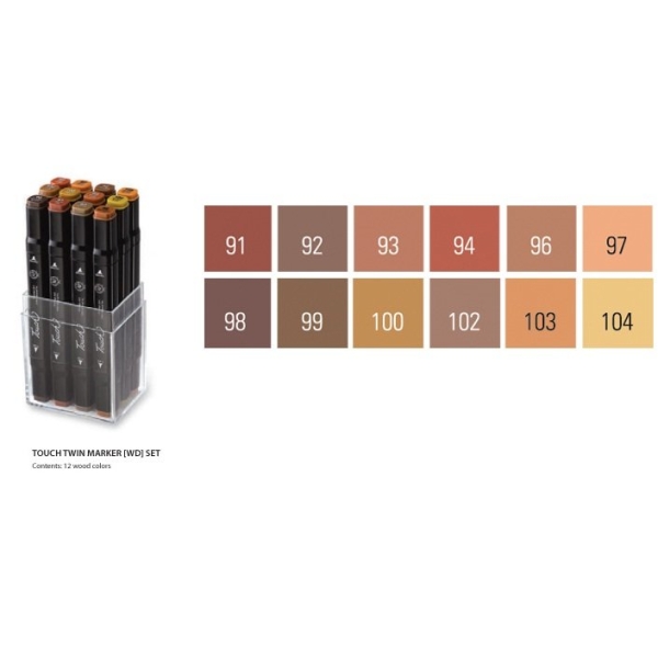 Shinhan Touch Marker "WD" (Wooden) Color - Set of 12