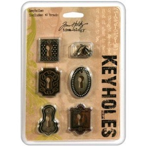 Tim Holtz Key Holes - 5 keyholes and 10 Long Fasteners