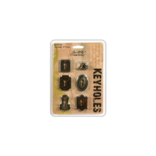 Tim Holtz Key Holes - 5 keyholes and 10 Long Fasteners