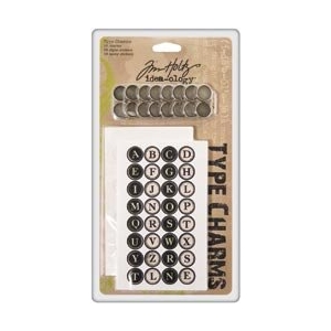 Tim Holtz Type Charms 16 Charms 32 Alphabet Stickers and 16 Apoxy Stickers