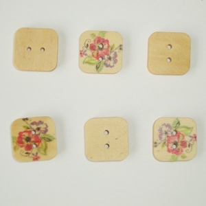 Wooden Square Shape Patterned Button