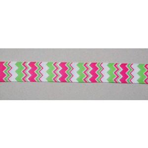 GrossGrain 1 Inch Ribbons - Chevron Style - Green and Pink