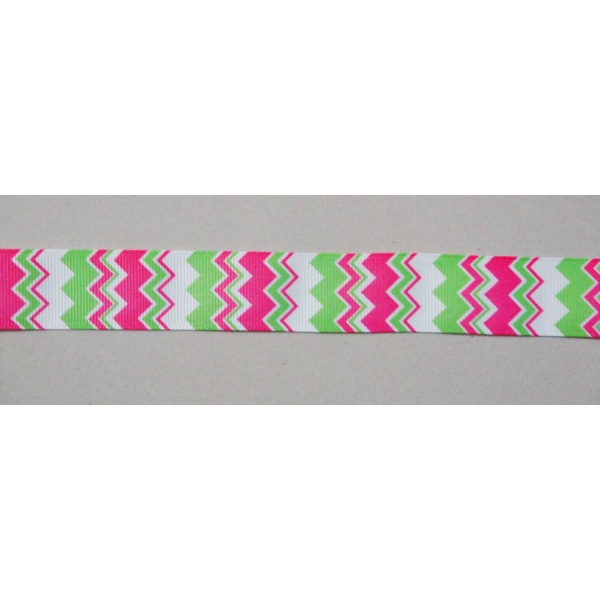 GrossGrain 1 Inch Ribbons - Chevron Style - Green and Pink