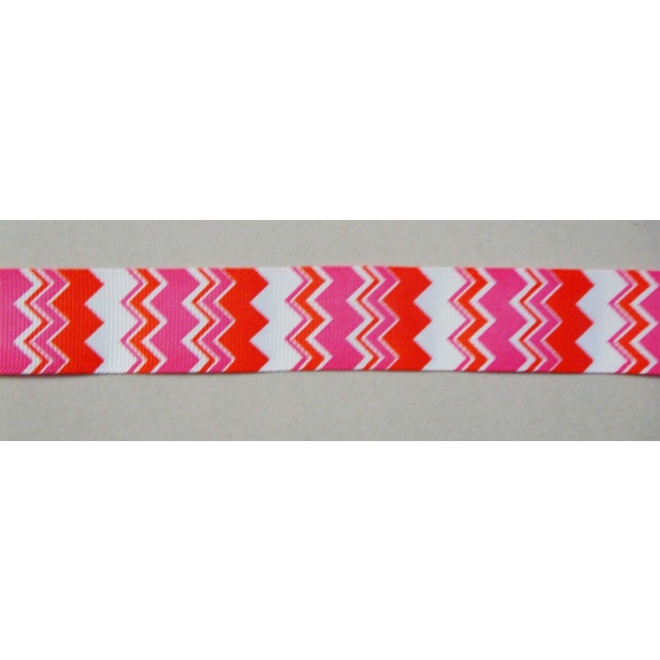 GrossGrain 1 Inch Ribbons - Chevron Style - Red and Pink