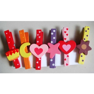 Assorted Wooden Clips - Stars, Moons and Hearts