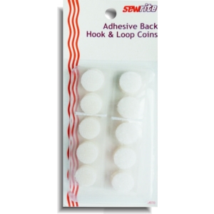 Sewrite Adhesive Back Hook & Loop Coins - White