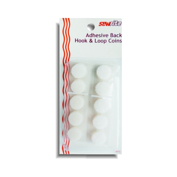 Sewrite Adhesive Back Hook & Loop Coins - White