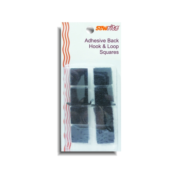 Sewrite Adhesive Back Hook & Loop Squares - Black