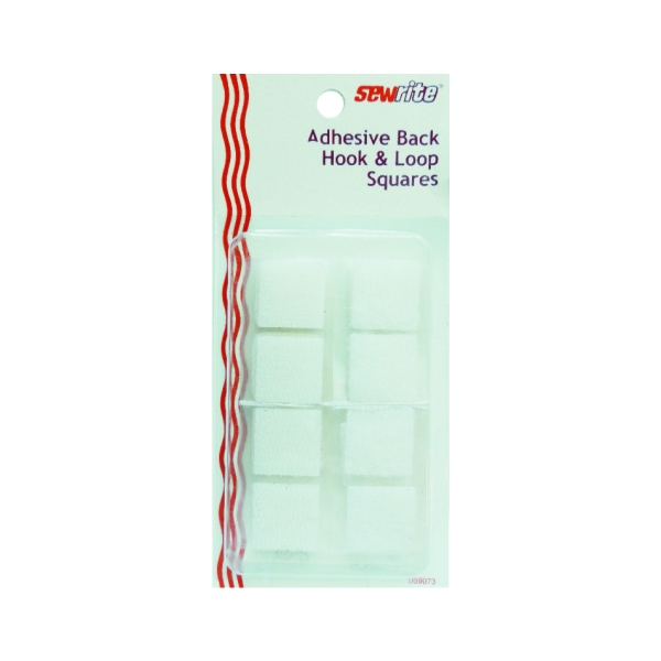 Sewrite Adhesive Back Hook & Loop Squares - White