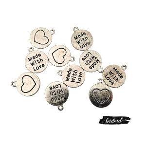 Metal Charms - Made with Love Hearts (Pack of 10)