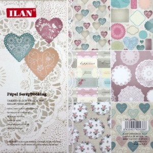 Ilan 12 by 12 Paper Pack - Hearts and Doilies (Set of 6 sheets)