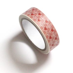 Checkered Hearts - White and Red - Japanese Washi Tape