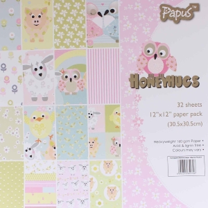 Papus 12 by 12 Paper Pack - HoneyHugs (Set of 32 sheets)