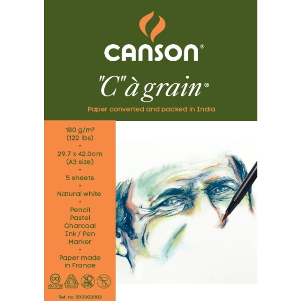 Canson "C" a' grain 180 GSM A3 Pack of 5 Sheets