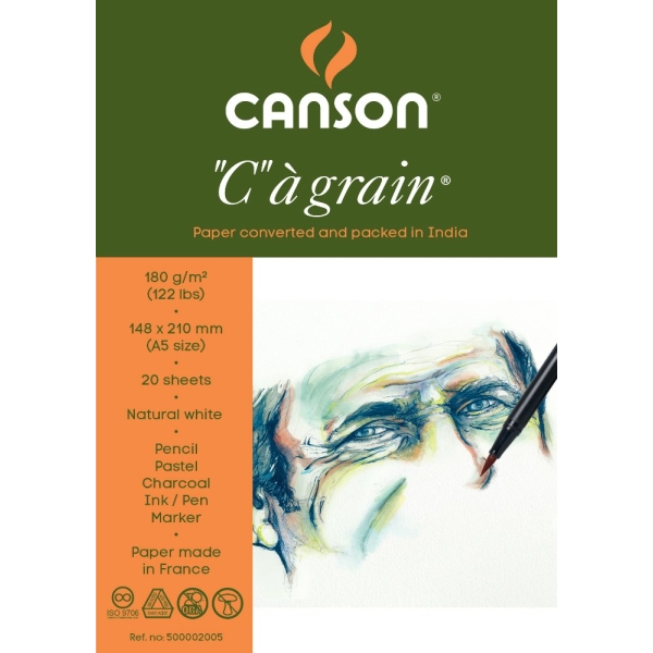 Canson "C" a' grain 180 GSM A5 Pack of 20 Sheets