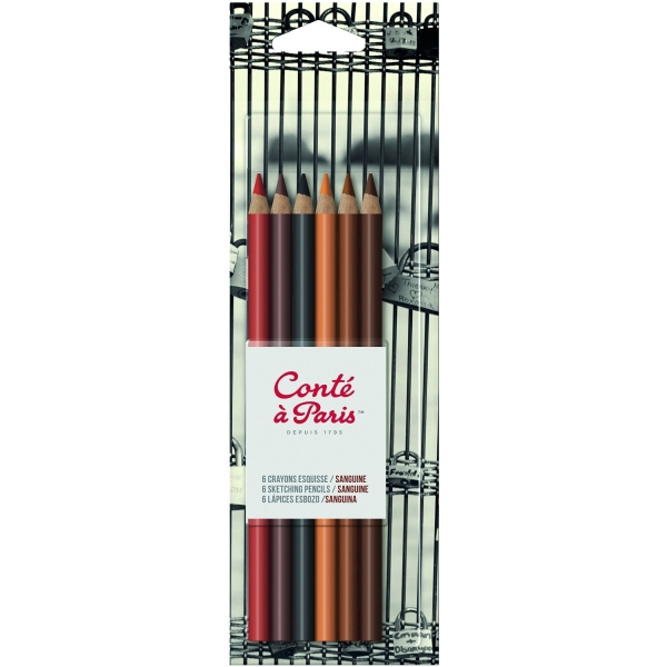 Conte A Paris Artist's Sketching Pencils Sanguine Set of 6 - Blister Pack