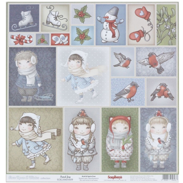 ScrapBerrys 12x12 Patterned Paper - Once Upon A Winter - Fun Joy (Set of 10 sheets)