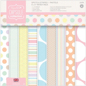 Papermania Capsule Collection 6 by 6 Scrapbook Paper Pack - Pastel Spots and Stripes