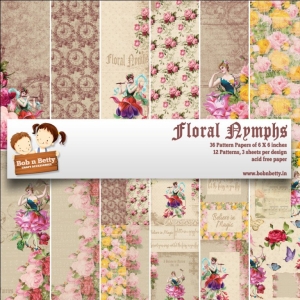 BobNBetty Scrapbook Paper Pack - Floral Nymphs (6"x6") - 36 sheets