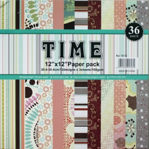 12 by 12 TIME Patterned Paper Pack - Design 3 (Set of 36 sheets)