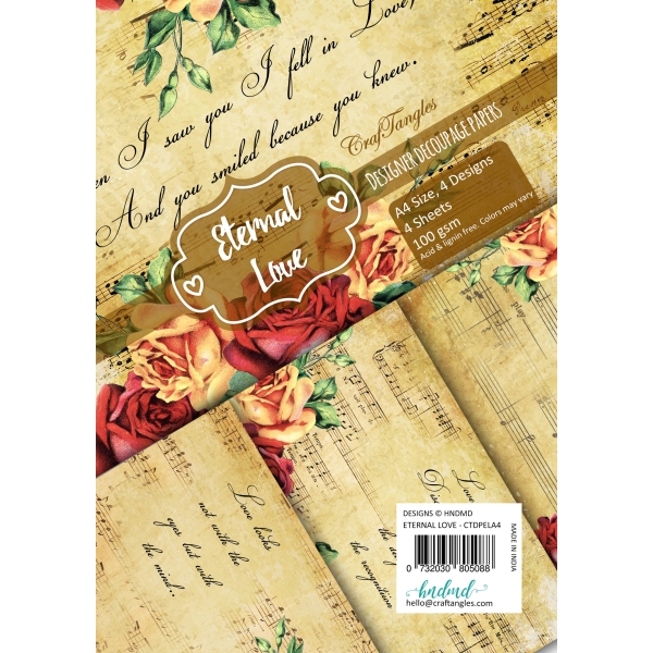 CrafTangles Decoupage Paper Pack - Eternal Love (A4) - 4 sheets