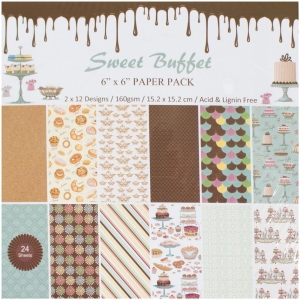 6" by 6" Scrapbook paper pack - Sweet Buffet (Set of 24 sheets)