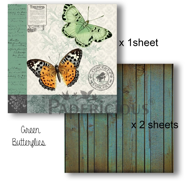 Papericious Decoupage Paper Pack - Butterflies (6 by 6 inch) - 3 sheets