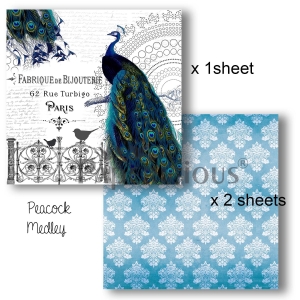 Papericious Decoupage Paper Pack - Peacock (6 by 6 inch) - 3 sheets