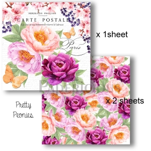 Papericious Decoupage Paper Pack - Pretty Peonies (6 by 6 inch) - 3 sheets