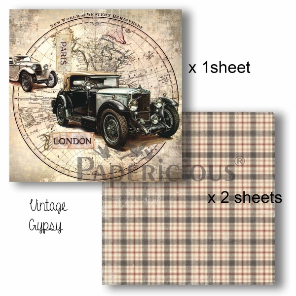 Papericious Decoupage Paper Pack - Gypsy (6 by 6 inch) - 3 sheets