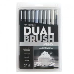 Tombow dual brush pen (Set of 10) - Grayscale