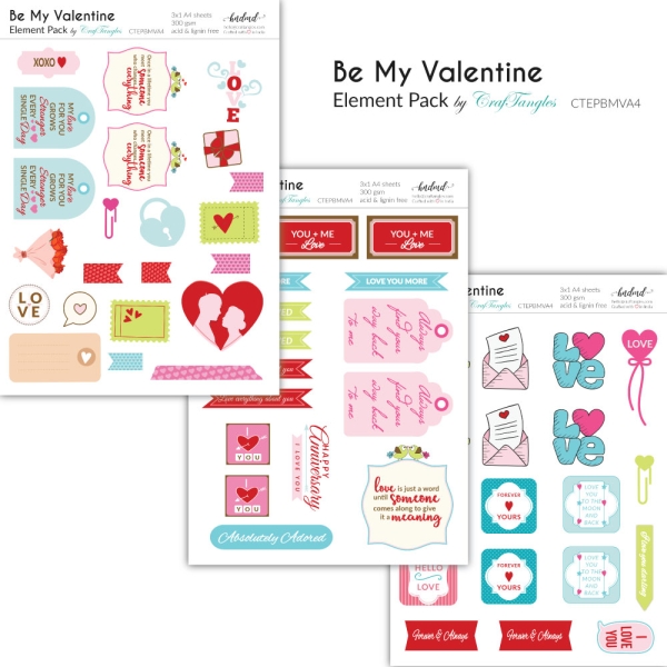 CrafTangles Elements Pack - Be my Valentine (3 sheets of A4)