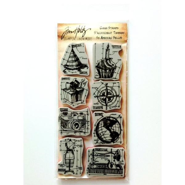 Tim Holtz Cling Stamps - Blueprint Assortment