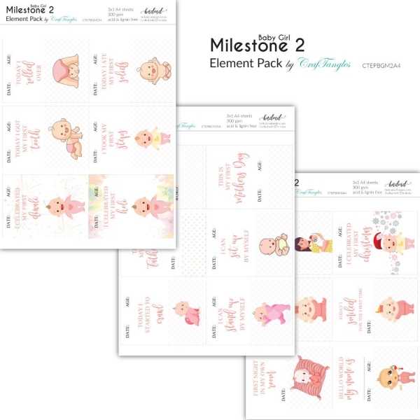 CrafTangles Elements Pack - Baby Girl Milestone 2 (3 sheets of A4)