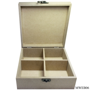 MDF slotted wooden box with partition (7.5 by 7.5 by 3 inch)