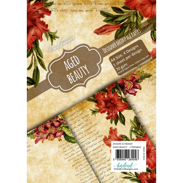 CrafTangles Decoupage Paper Pack - Aged Beauty (A4) - 4 sheets