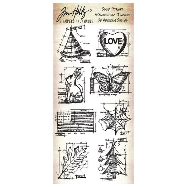 Tim Holtz Cling Stamps - Happy Everything Blueprint Assortment