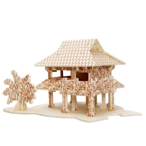 A4 3D wooden puzzle Kit - Bamboo Houses