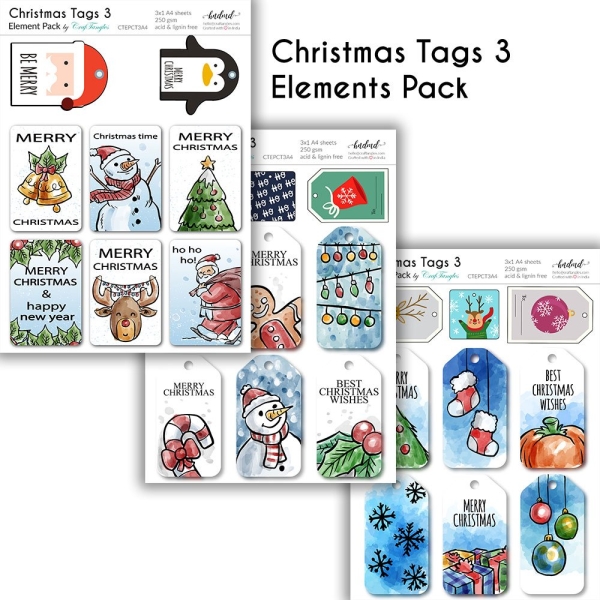 CrafTangles Elements Pack - Christmas Tags 3 (3 sheets of A4)