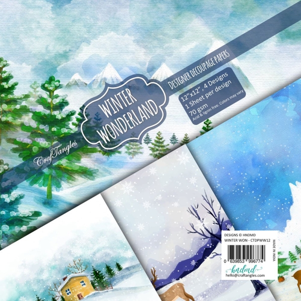 CrafTangles Decoupage Paper Pack - Winter Wonderland (12 by 12 inch) - 4 sheets