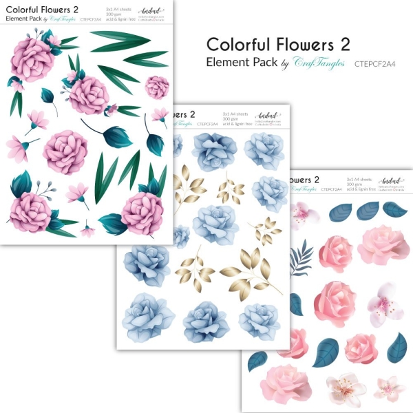 CrafTangles Elements Pack - Colorful Flowers 2 (3 sheets of A4)