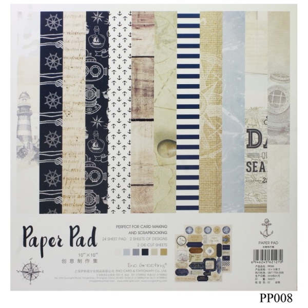 10x10 EnoGreeting Scrapbook paper pack - Nautical (PP008) (Set of 24 sheets and 2 die cut sheets)