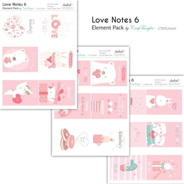 CrafTangles Elements Pack - Love Notes 6 (3 sheets of A4)