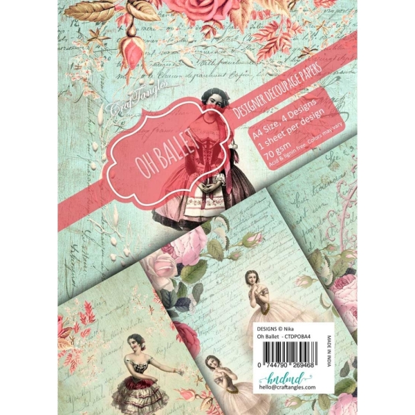 CrafTangles Decoupage Paper Pack - Oh Ballet (A4) - 4 sheets