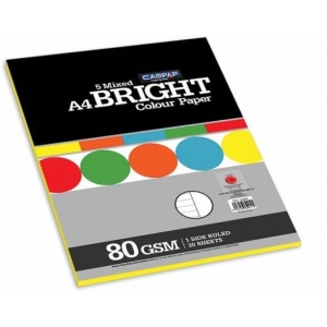 CAMPAP 1 side ruled bright 5 mixed colour paper pack A4( 4 sheets per colour) - Pack of 2