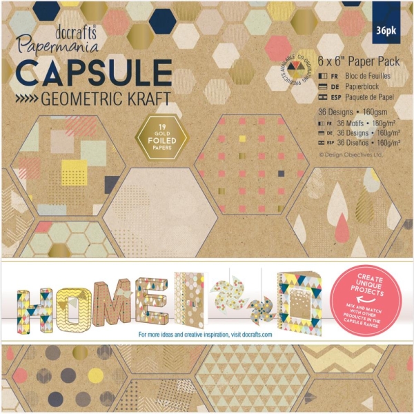 Papermania Double-Sided Paper Pack 6"X6" 36/Pkg - Geometric Kraft