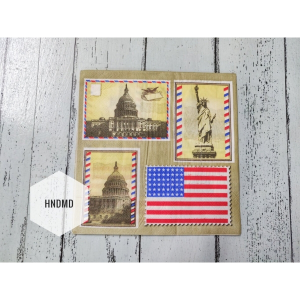 A pack of 12 by 12 inch Decoupage Napkins / Decoupage Tissues (5 pcs) - American Monuments