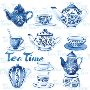 German Decoupage Napkins (5 pcs) - Tea Moments Blue Background