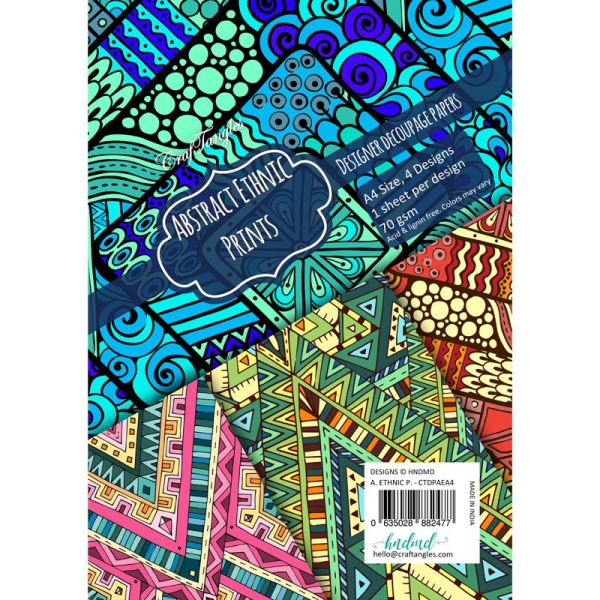 CrafTangles Decoupage Paper Pack - Abstract Ethnic Prints (A4) - 4 sheets