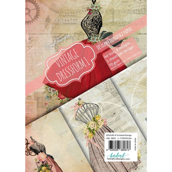 CrafTangles Decoupage Paper Pack - Vintage Dressforms 1 (A4) - 4 sheets